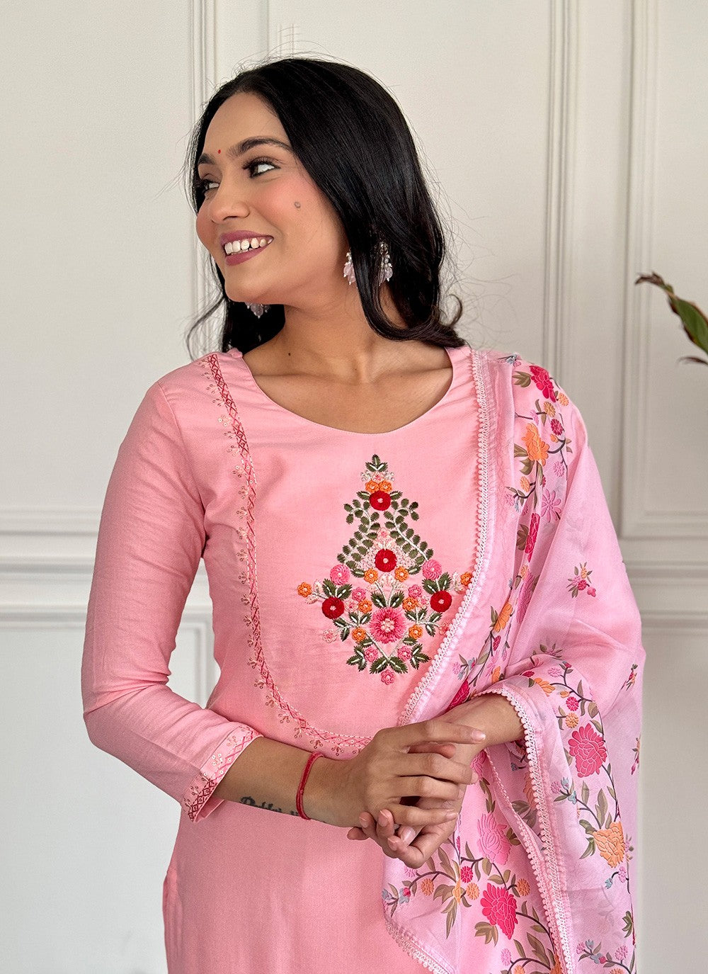 Salwar Suit Embroidered Peach Rayon T5019