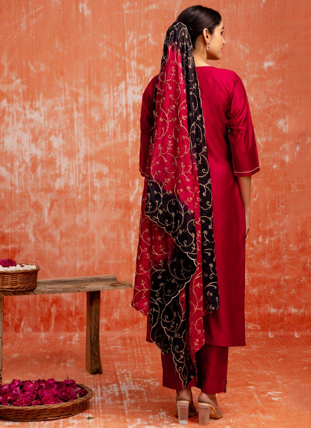 Pant Style Suit Embroidered, Zari Hot Pink T7594