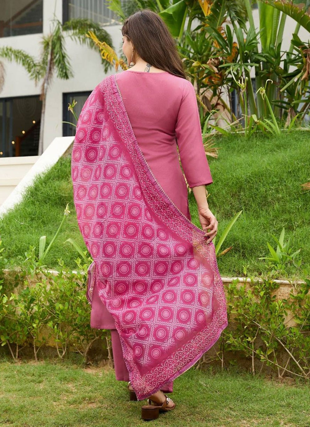 Pant Style Suit Embroidered Pink T8311