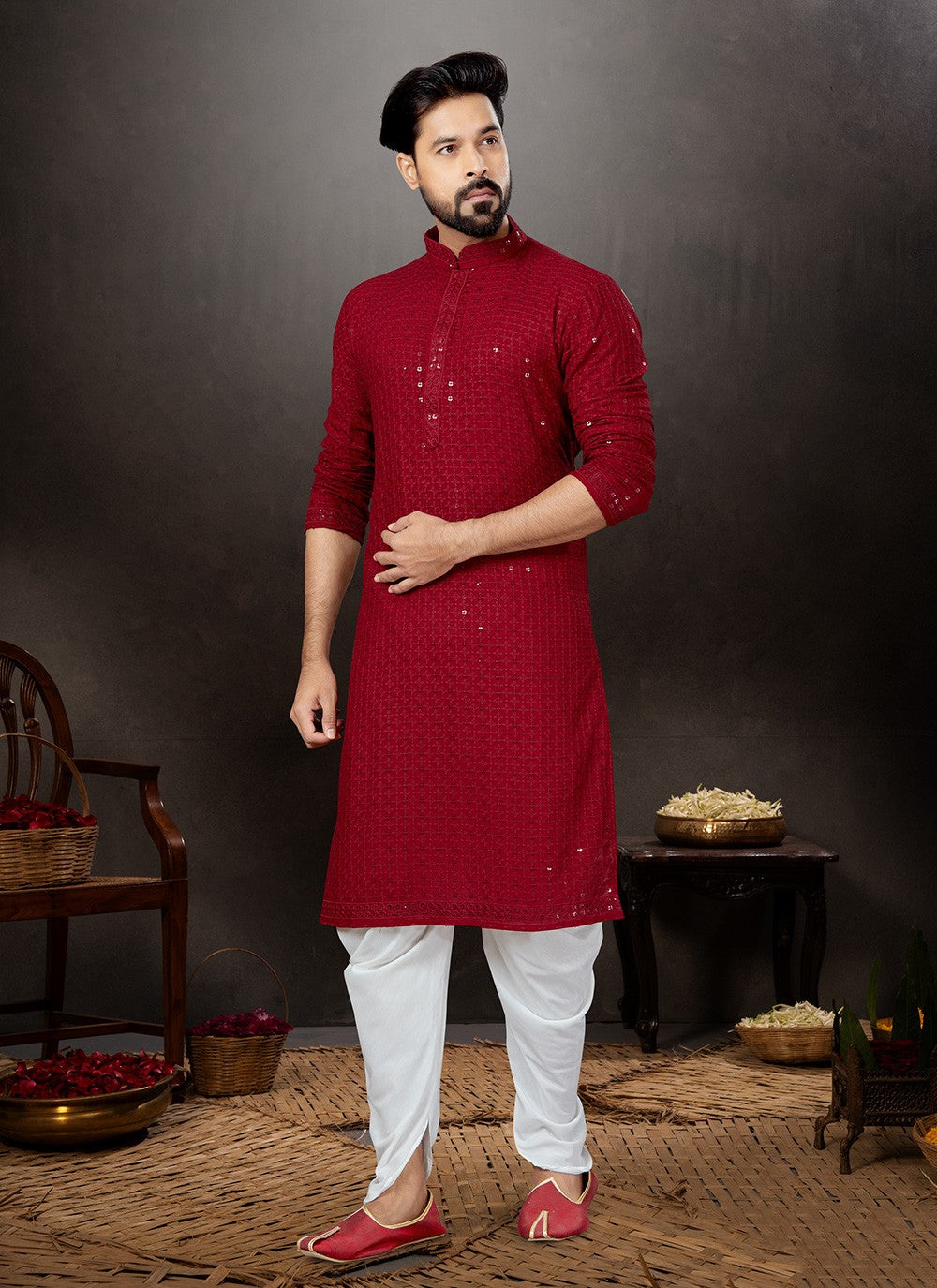 Embroidered Rayon Red Kurta - M5760