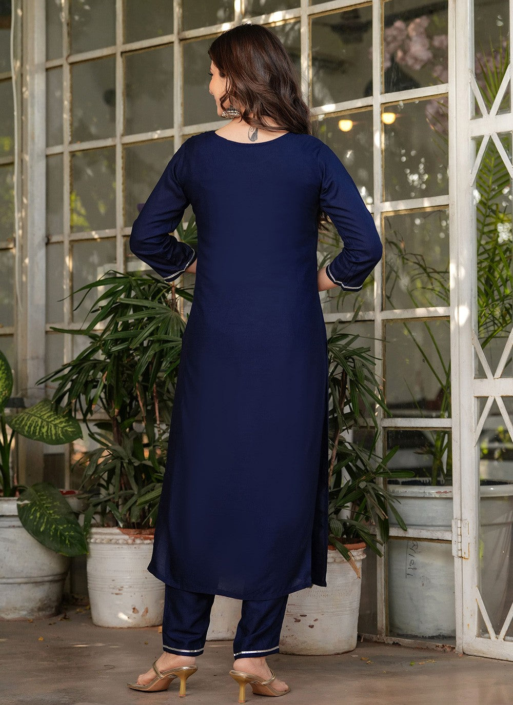 Embroidered Rayon Navy Blue Salwar Suit T6091