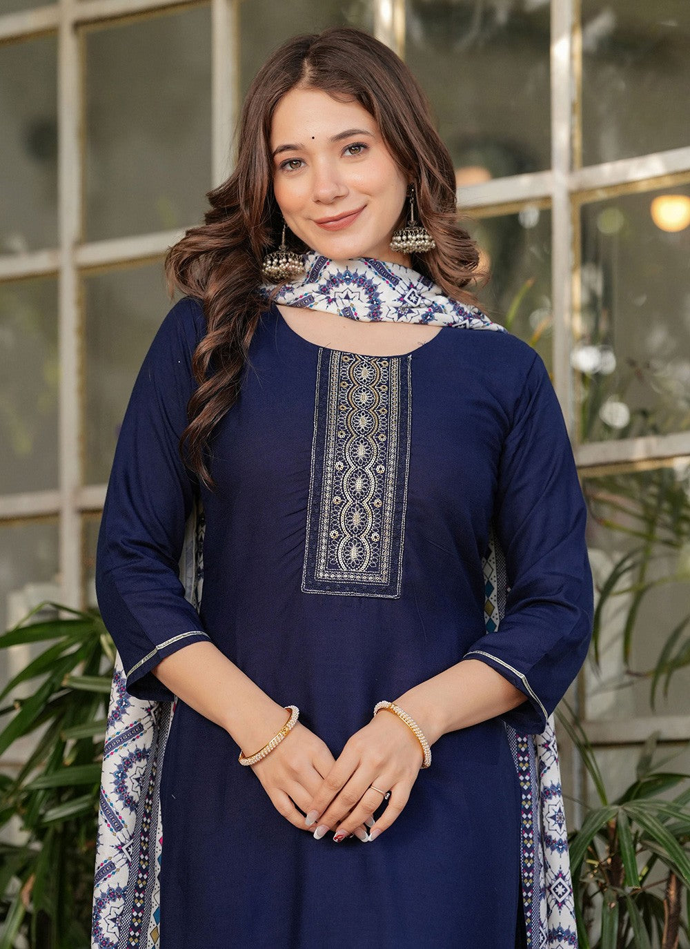 Embroidered Rayon Navy Blue Salwar Suit T6091