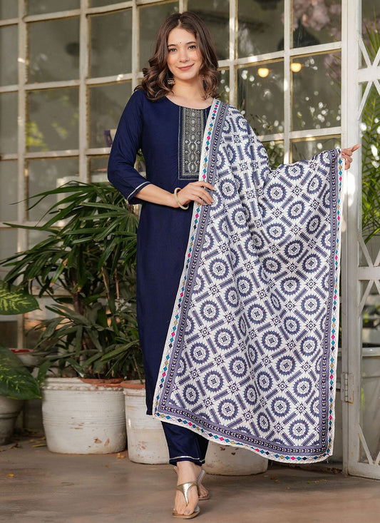 Embroidered Rayon Navy Blue Salwar Suit T6091