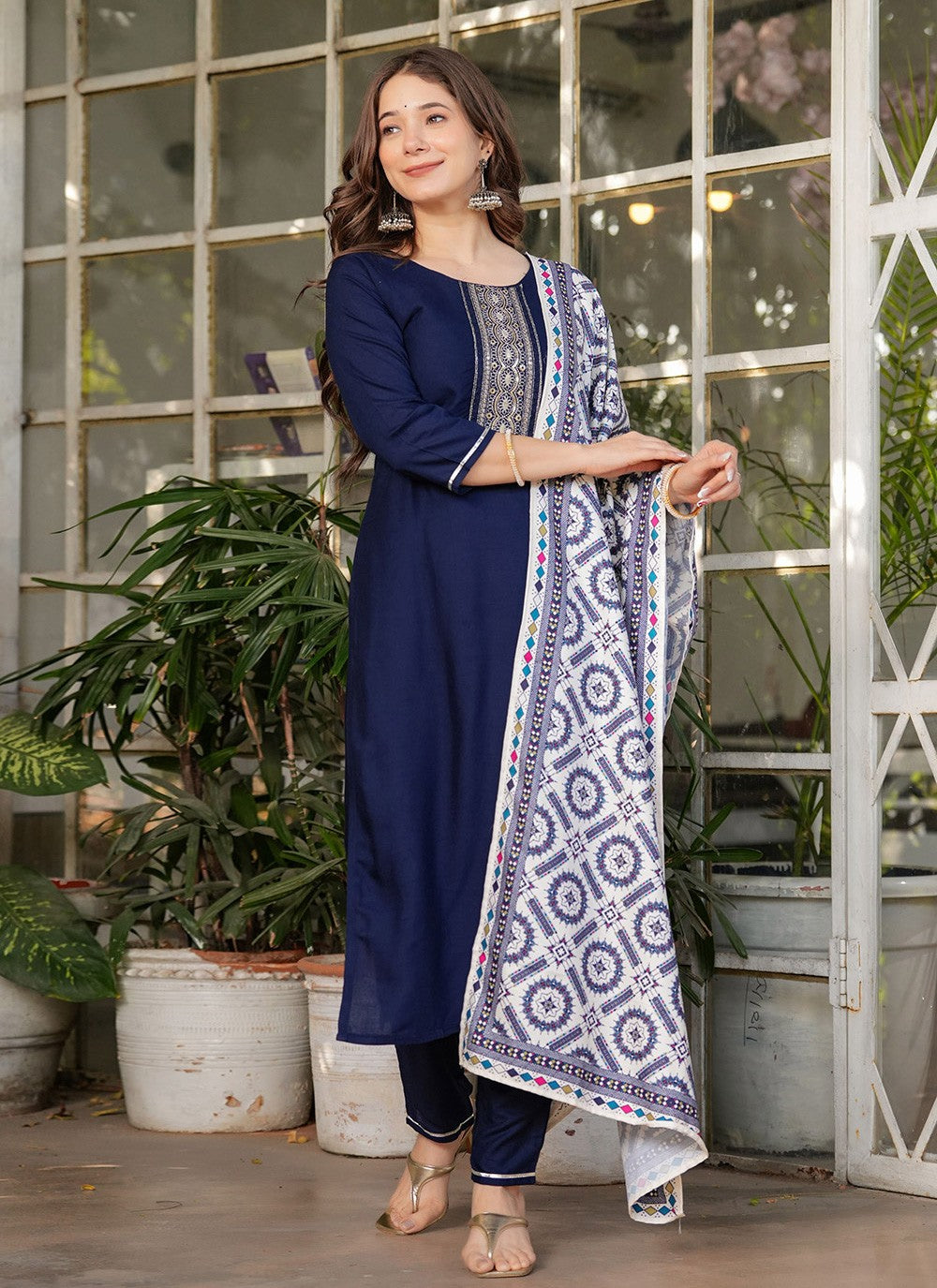 Embroidered Rayon Navy Blue Salwar Suit T6091