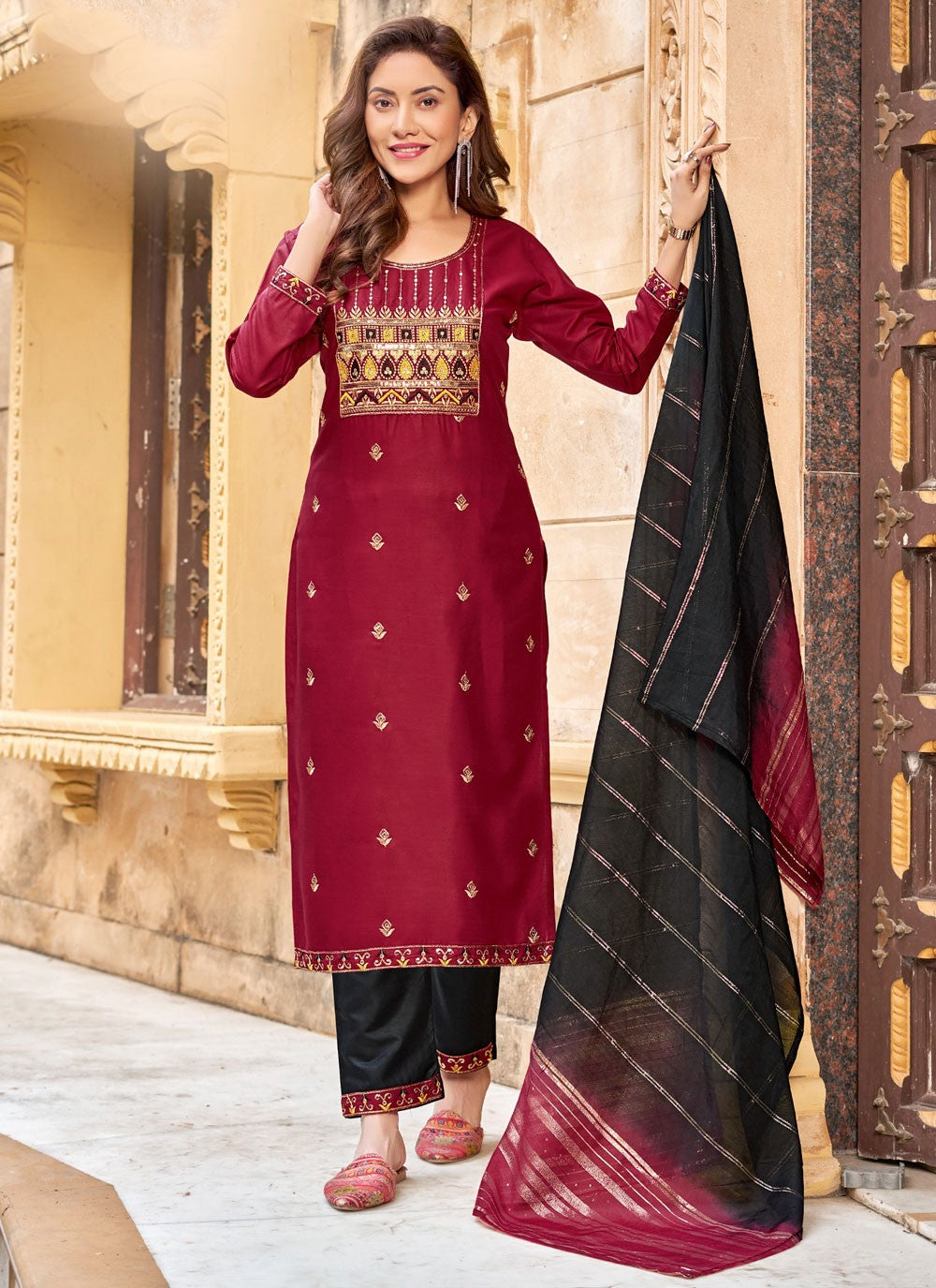 Embroidered Rayon Pant Style Suit - T4747
