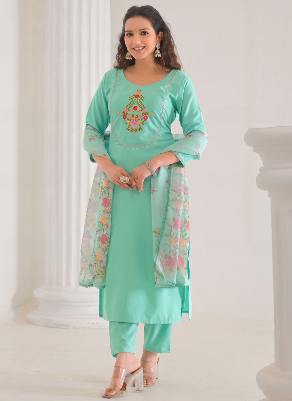 Embroidered Rayon Turquoise Salwar Suit T6158