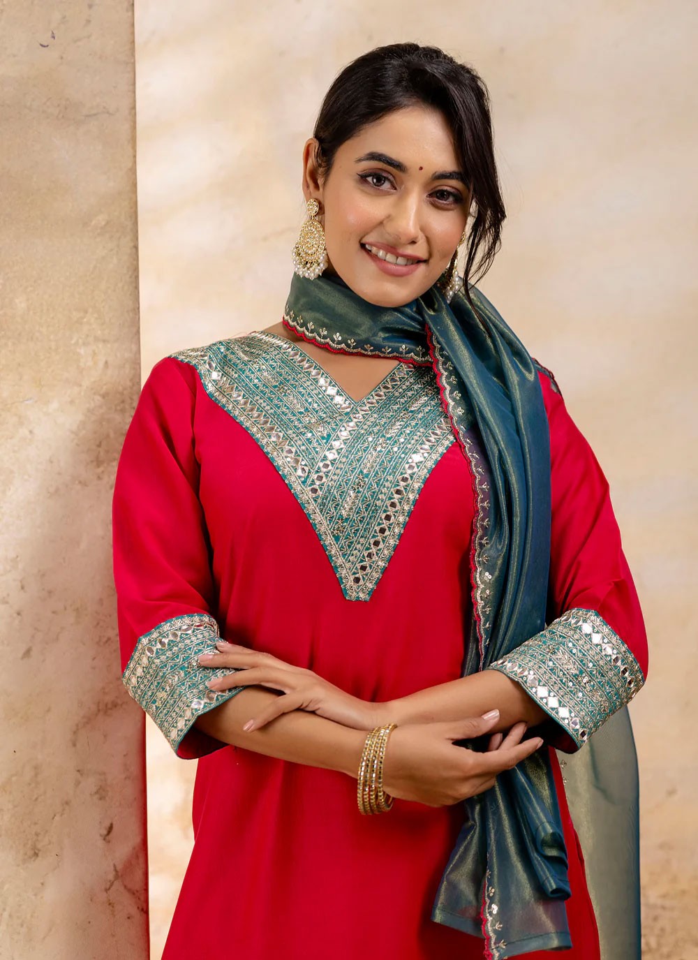 Embroidered Rayon Hot Pink Salwar Suit T6009