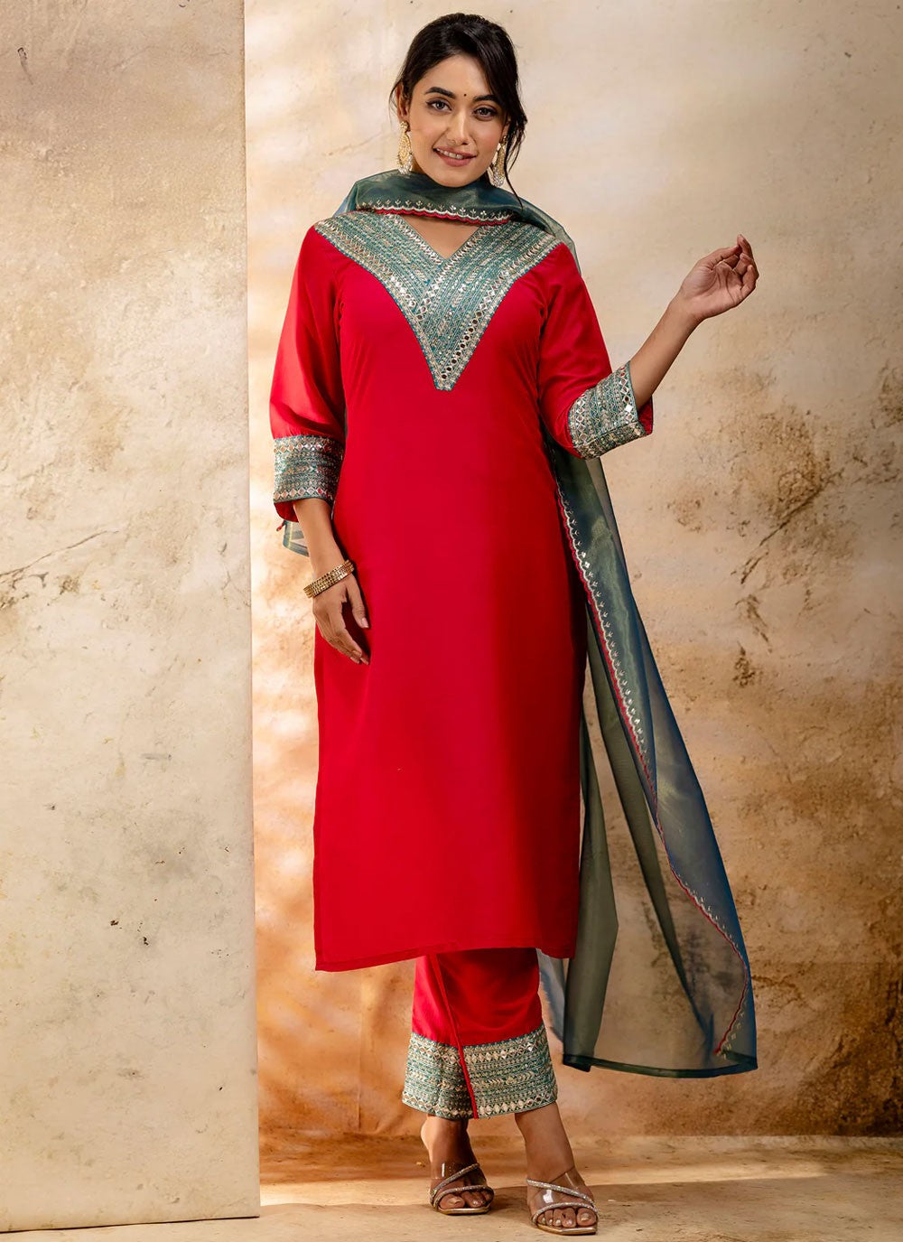 Embroidered Rayon Hot Pink Salwar Suit T6009