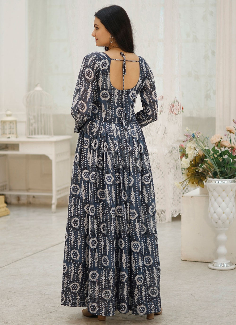 Printed Faux Georgette Gown - G1825