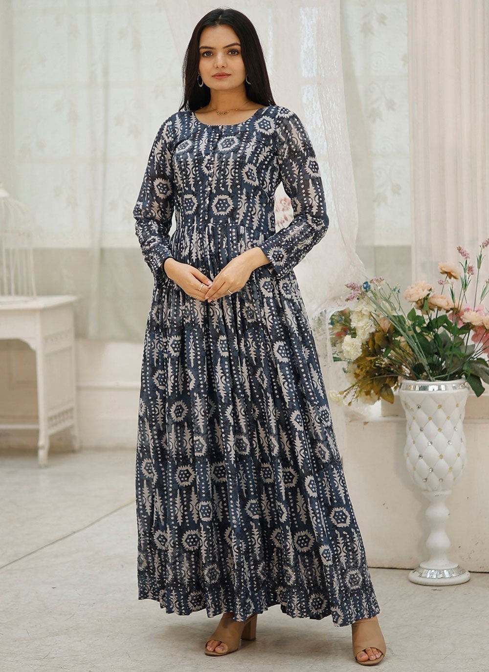 Printed Faux Georgette Gown - G1825