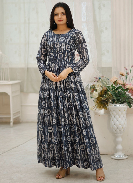 Printed Faux Georgette Gown - G1825
