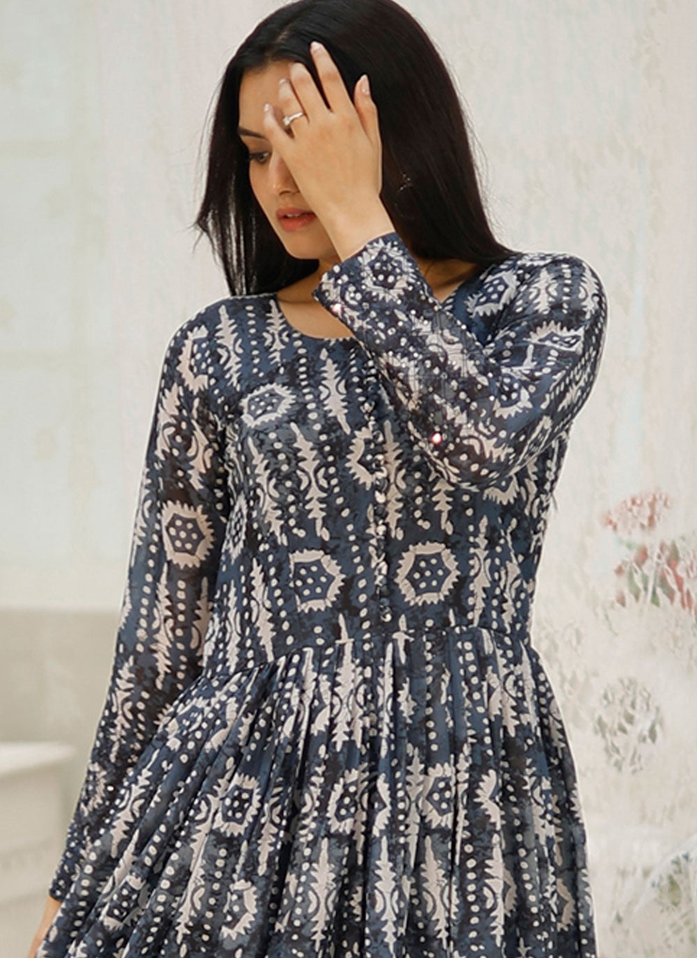 Printed Faux Georgette Gown - G1825