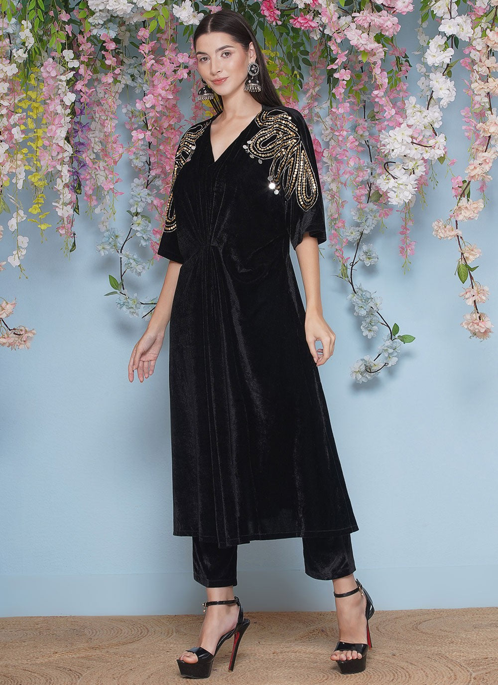 Embroidered Velvet Gown - G1850