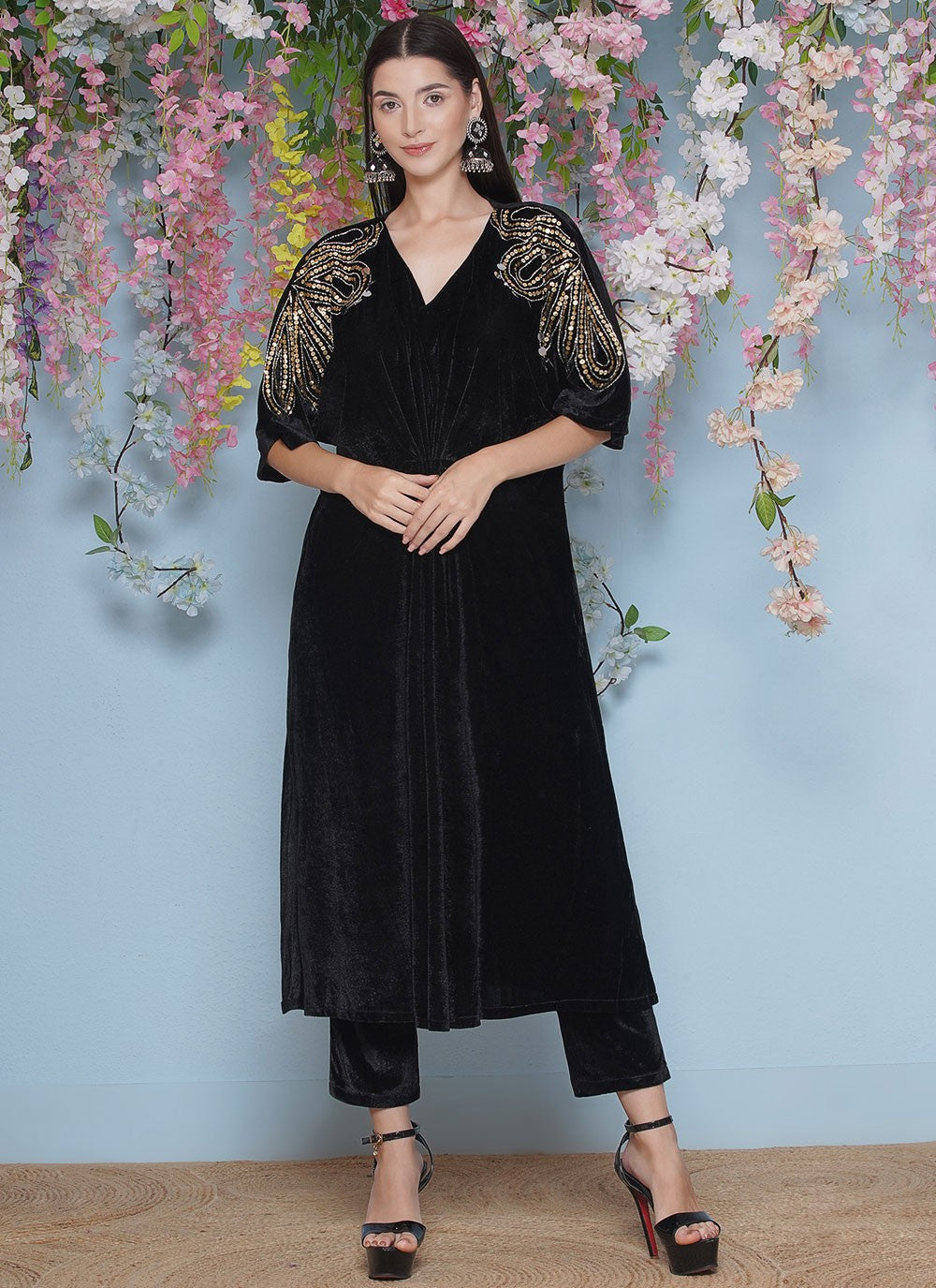 Embroidered Velvet Gown - G1850