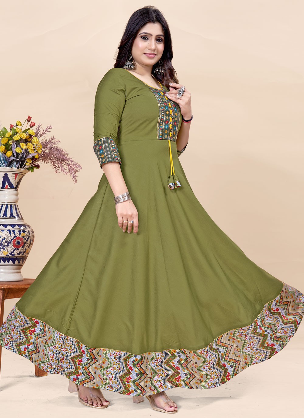 Fancy Work Rayon Gown - G1909