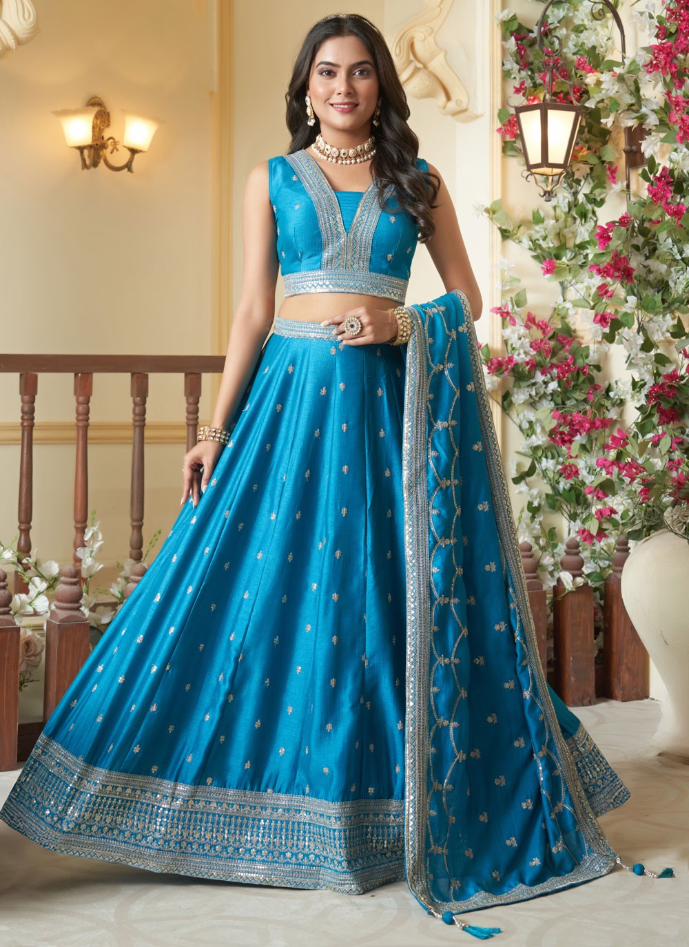Embroidered Silk Blue Lehenga Choli L3731