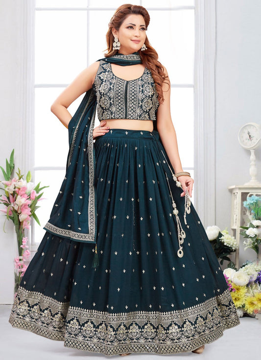 Embroidered Silk Morpeach Lehenga Choli L3477