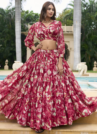 Floral Printed Faux Georgette Readymade Lehenga Choli - L2873