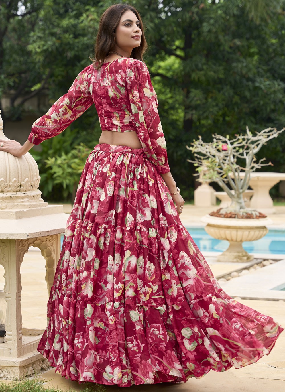 Floral Printed Faux Georgette Readymade Lehenga Choli - L2873