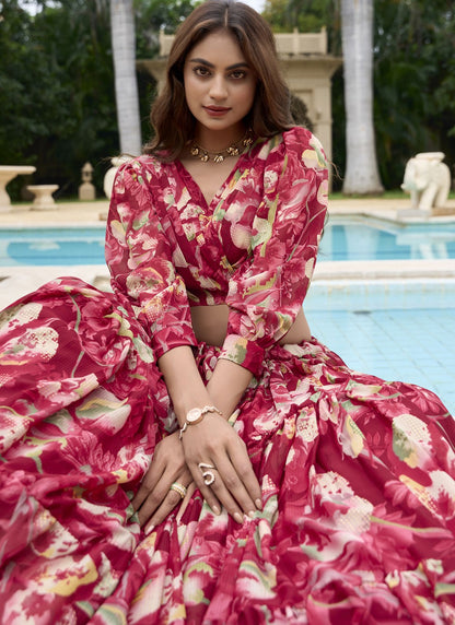 Floral Printed Faux Georgette Readymade Lehenga Choli - L2873