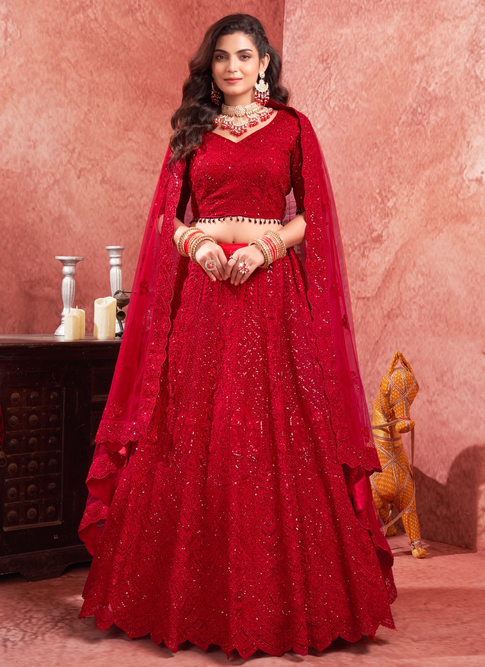 Embroidered Net Readymade Lehenga Choli - L2277