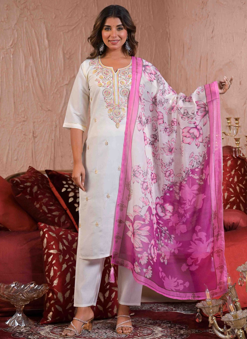 Embroidered Georgette White Salwar Suit T6161