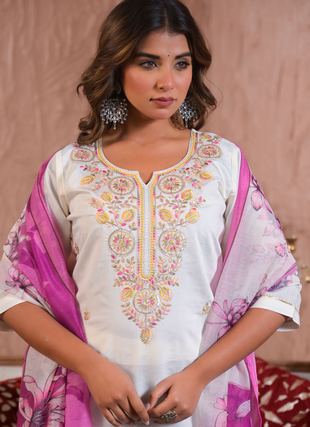 Embroidered Georgette White Salwar Suit T6161