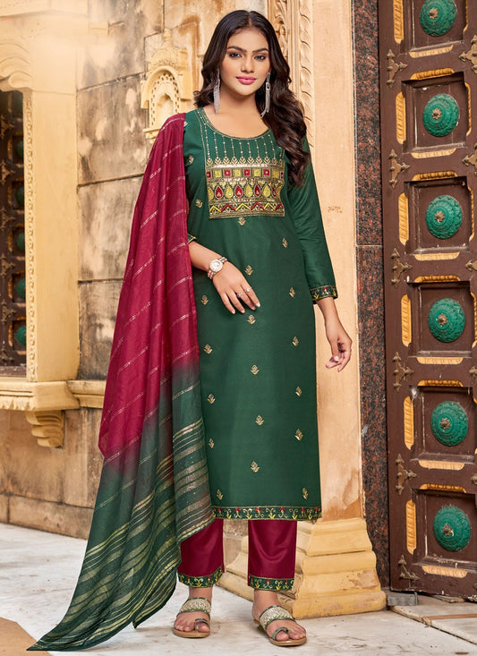 Salwar Suit Embroidered Green Rayon T5033