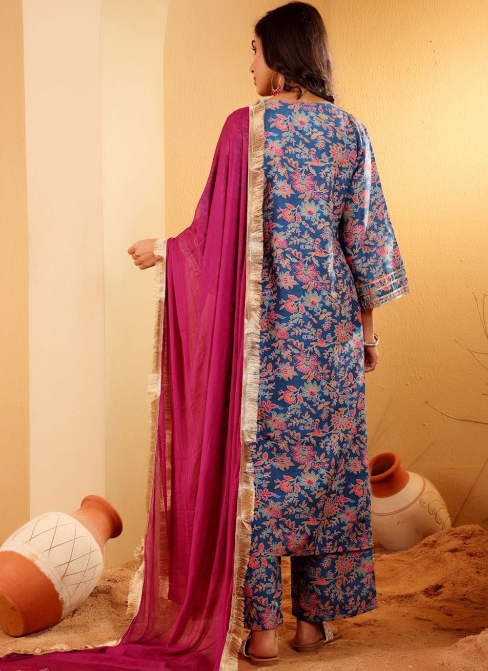 Foliage Prints Rayon Pant Style Suit - T4841