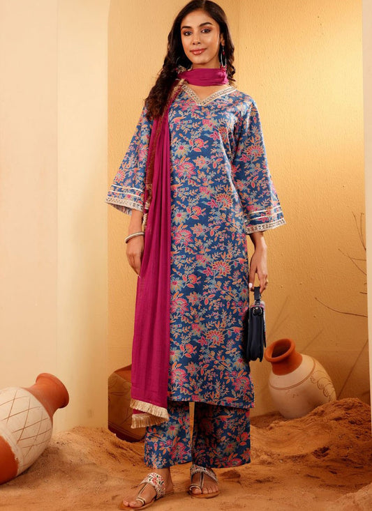 Salwar Suit Foliage Prints Navy Blue Rayon T5116
