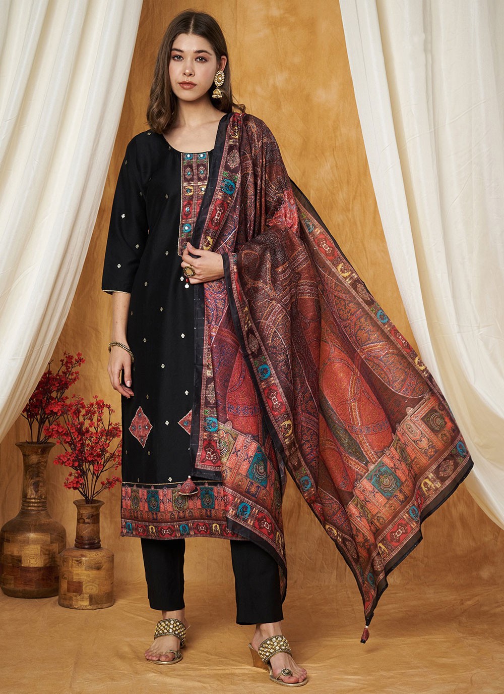 Applique Silk Salwar Suit - T4691