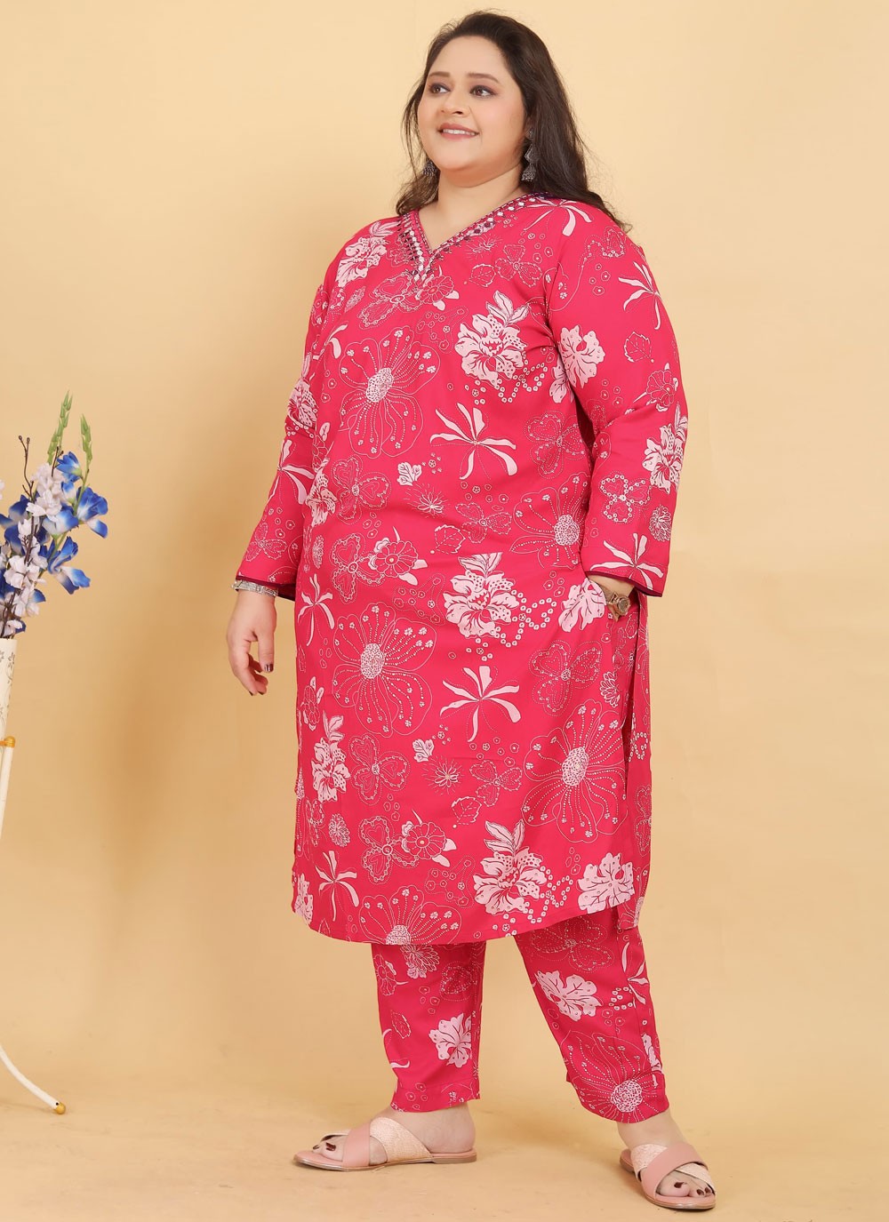 Salwar Suit Hand Embroidery Pink Viscose T5189