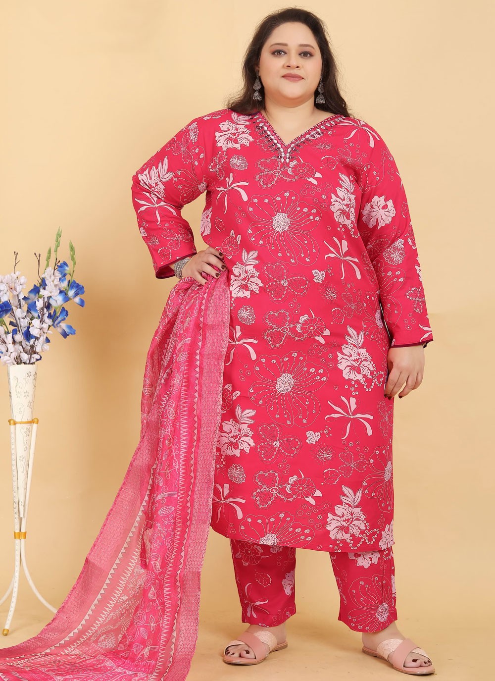 Salwar Suit Hand Embroidery Pink Viscose T5189