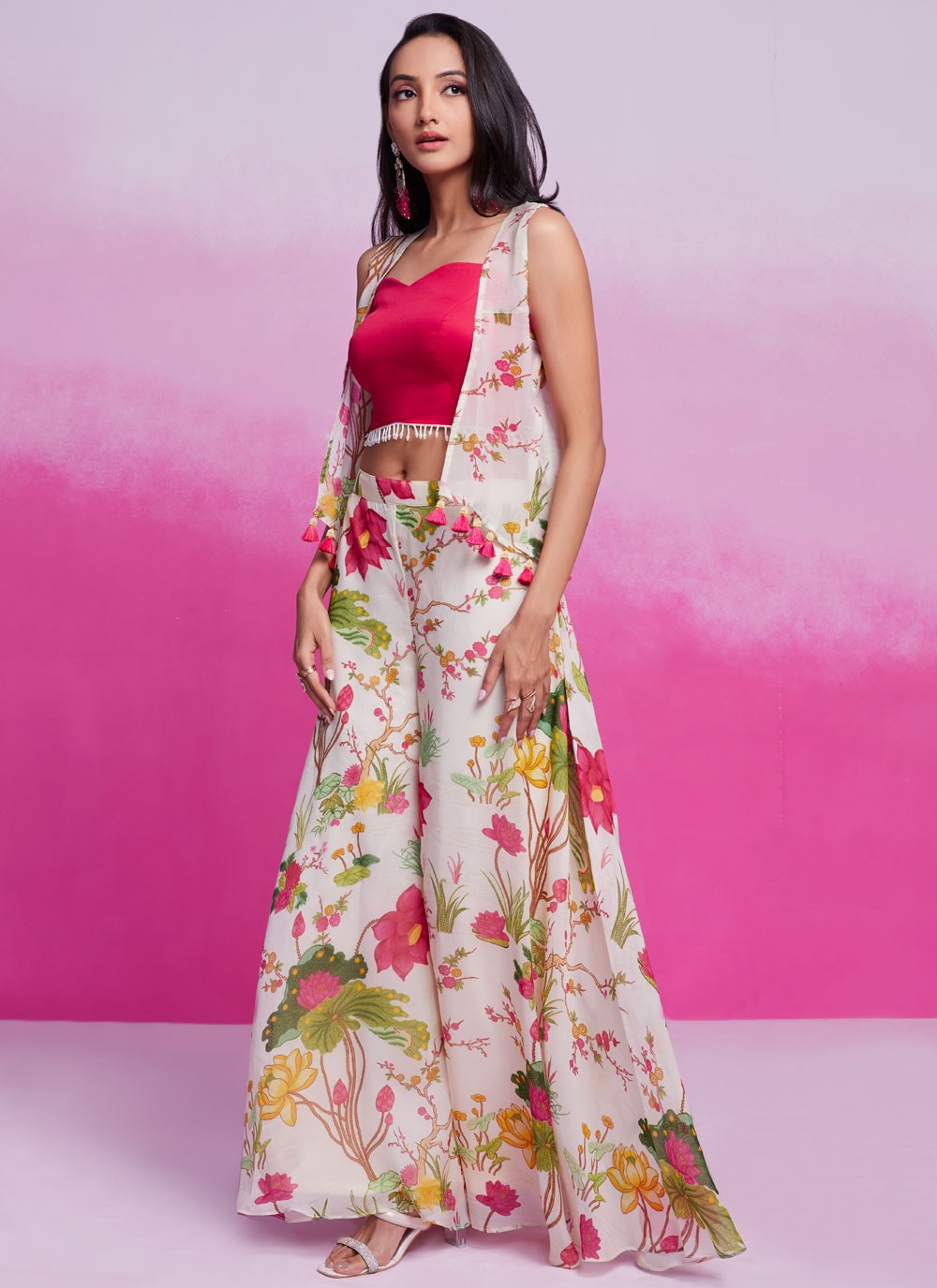 Salwar Suit Plain Hot Pink, Red Organza T5439