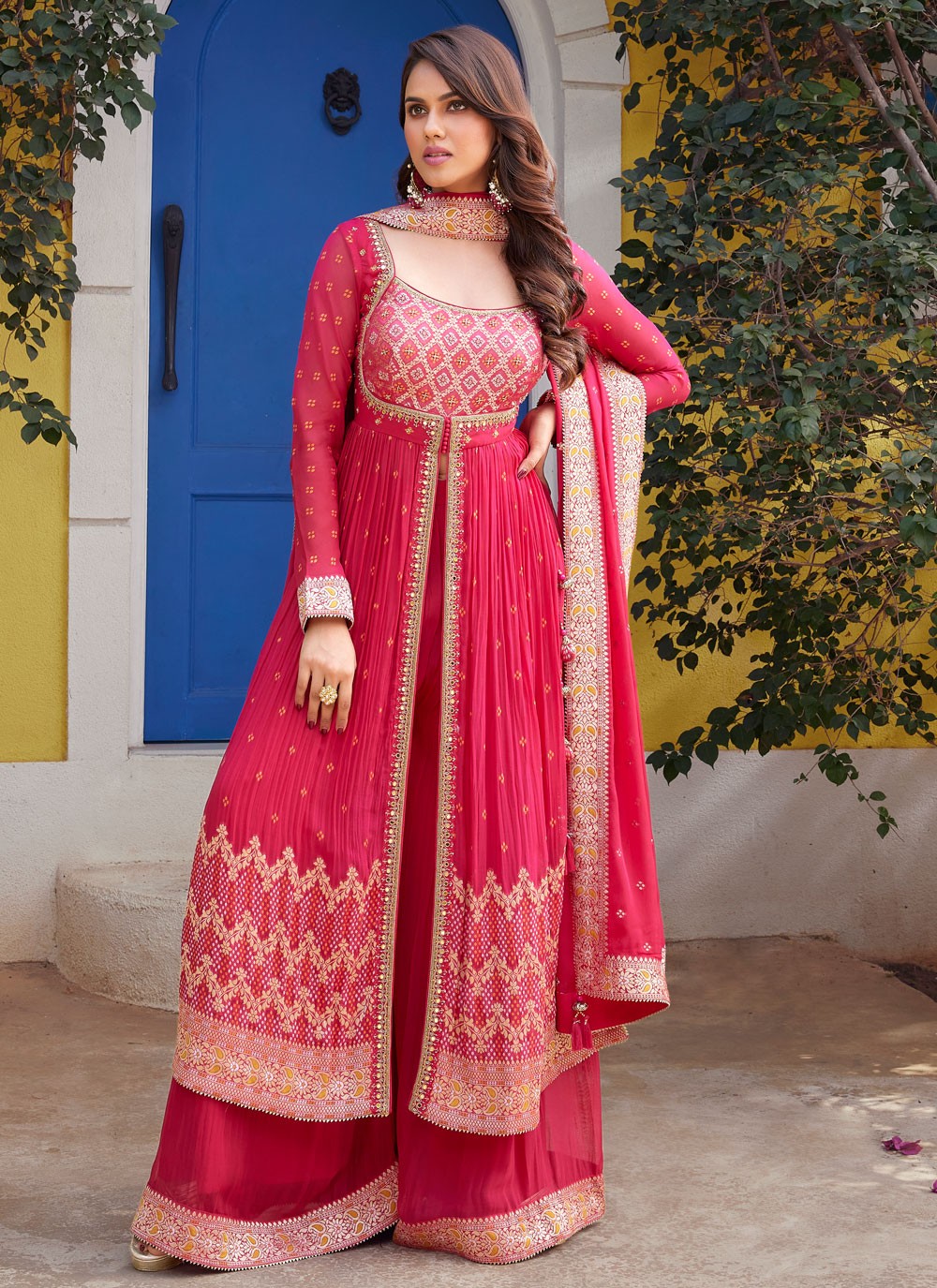 Salwar Suit Embroidered Hot Pink Georgette T5447