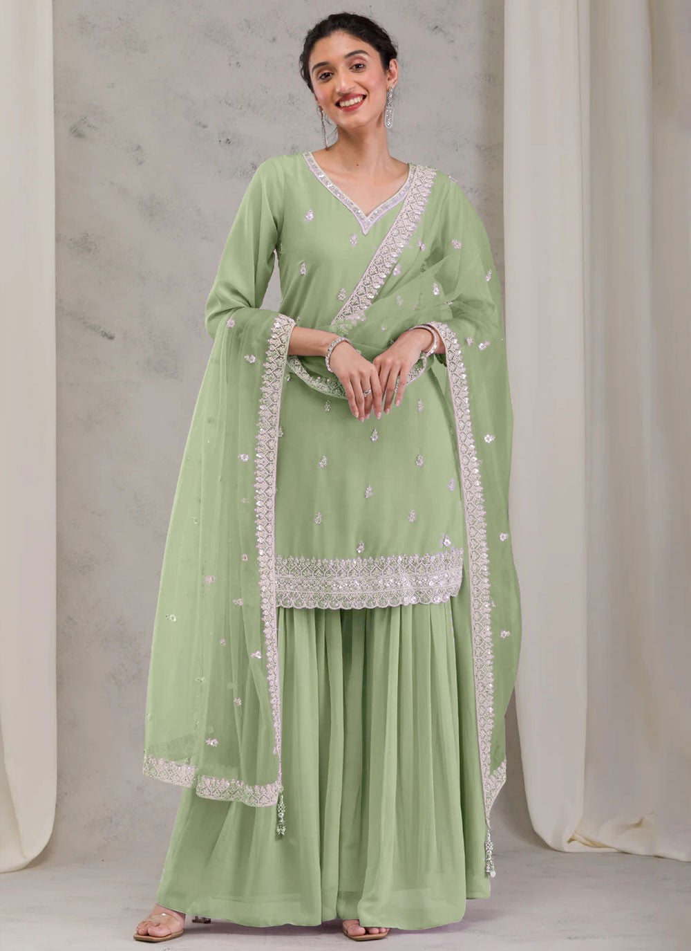 Salwar Suit Embroidered Green Georgette T5534