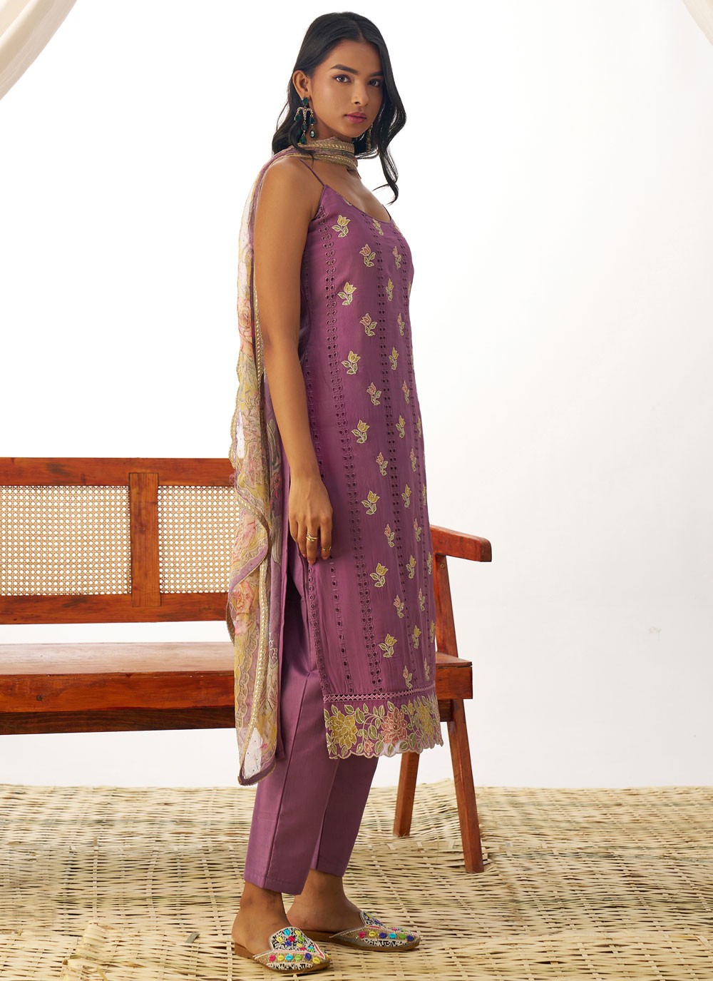 Pant Style Suit Embroidered, Fancy Work, Stones Purple T6910