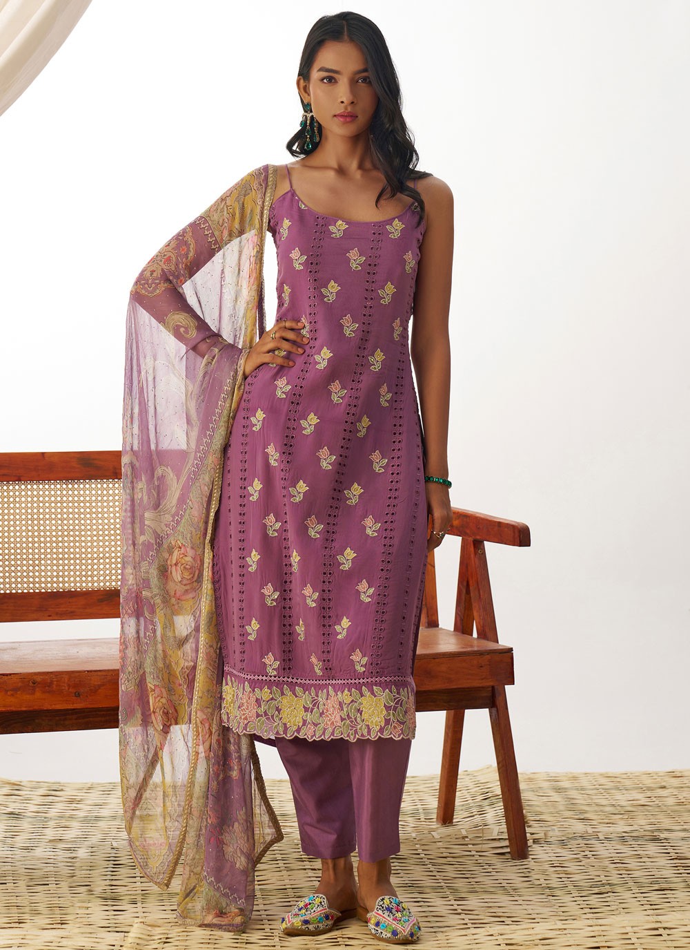 Pant Style Suit Embroidered, Fancy Work, Stones Purple T6910
