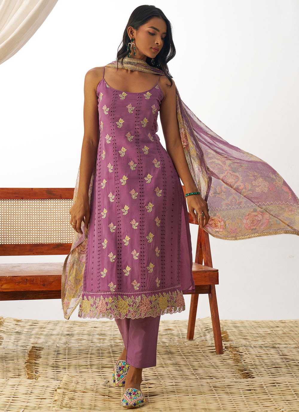 Pant Style Suit Embroidered, Fancy Work, Stones Purple T6910