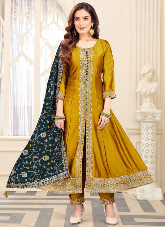 Salwar Suit Embroidered Mustard Silk T5610