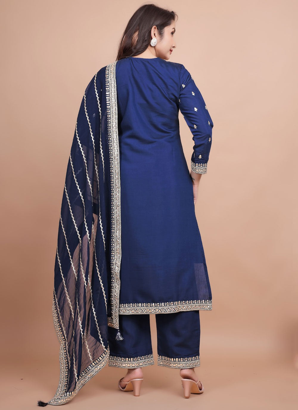 Pant Style Suit Embroidered, Zari Blue T7702