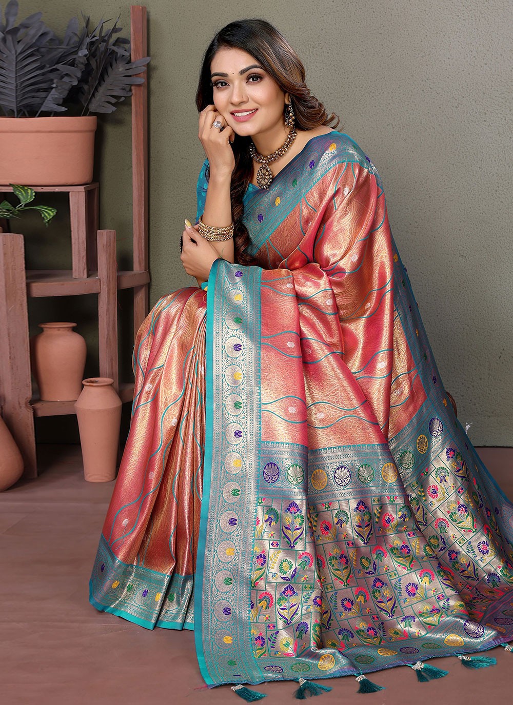 Woven Banarasi Silk Red Saree S14794