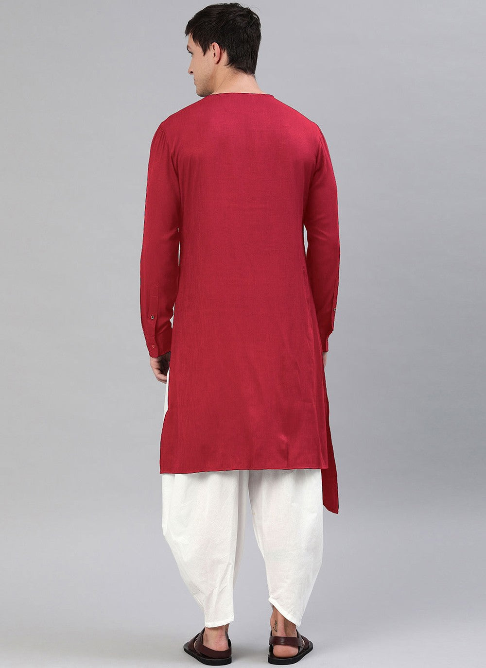 Plain Blended Cotton Red Dhoti Kurta - M4498