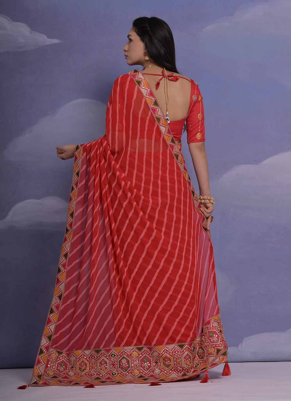 Trendy Border Work Georgette Saree - S4872