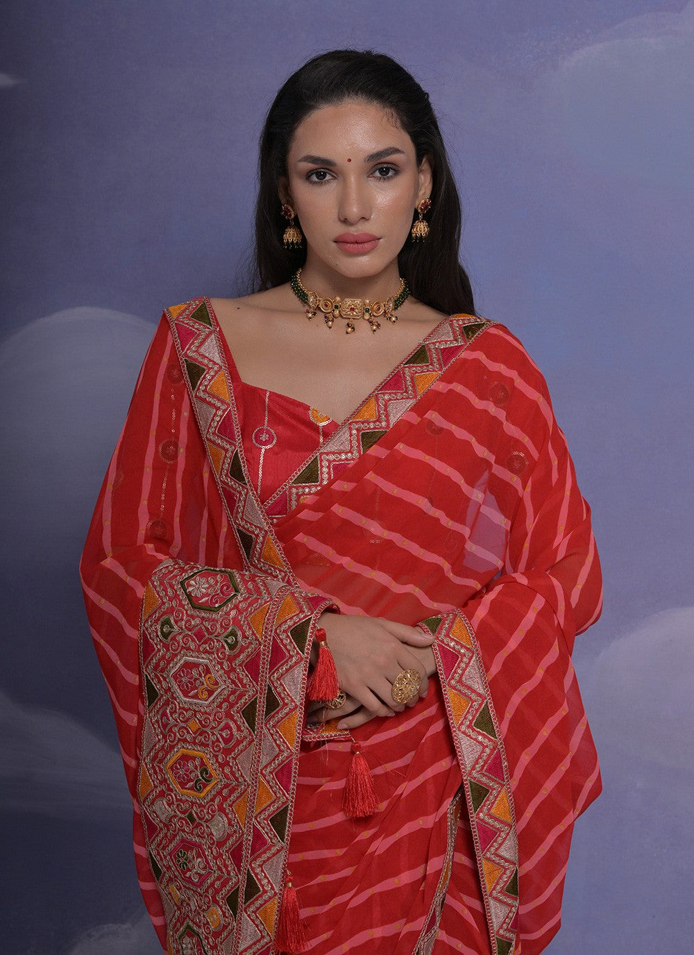 Trendy Border Work Georgette Saree - S4872