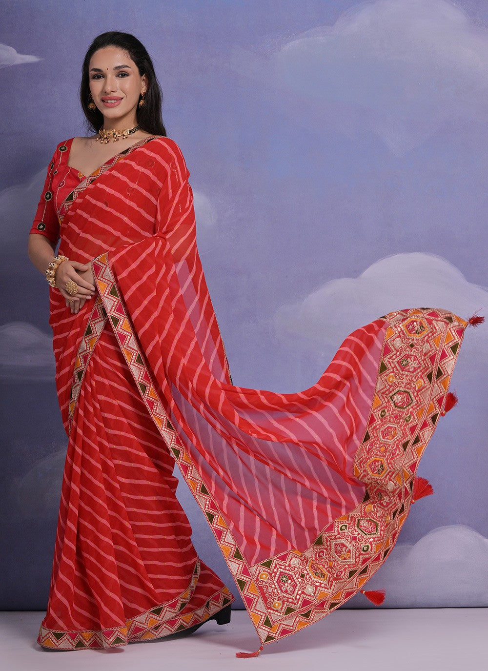 Trendy Border Work Georgette Saree - S4872