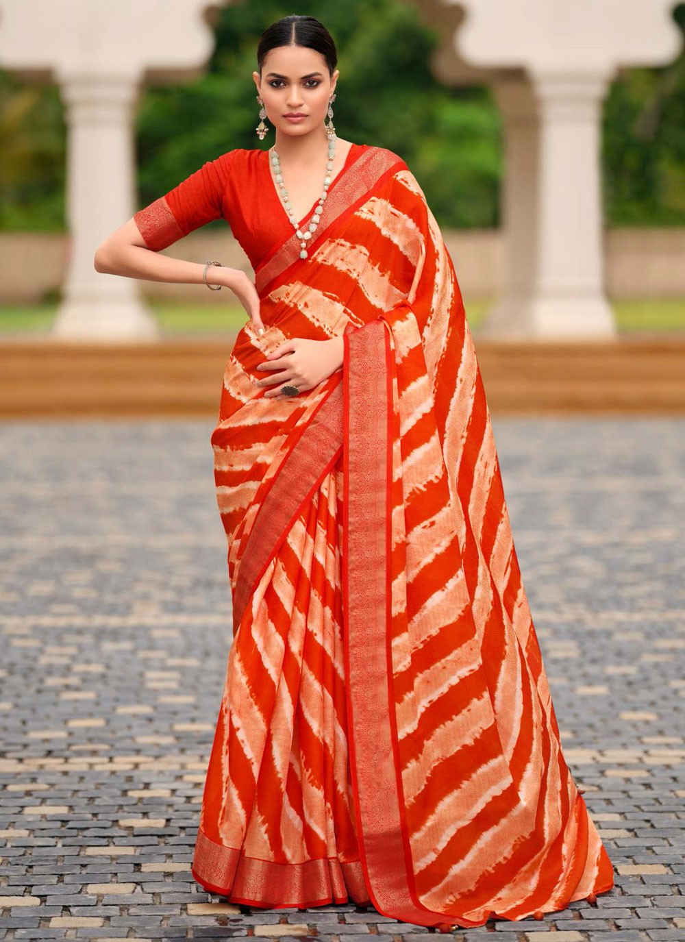 Red Silk Classic Saree Border Work, Jacquard Work, Strips S17884