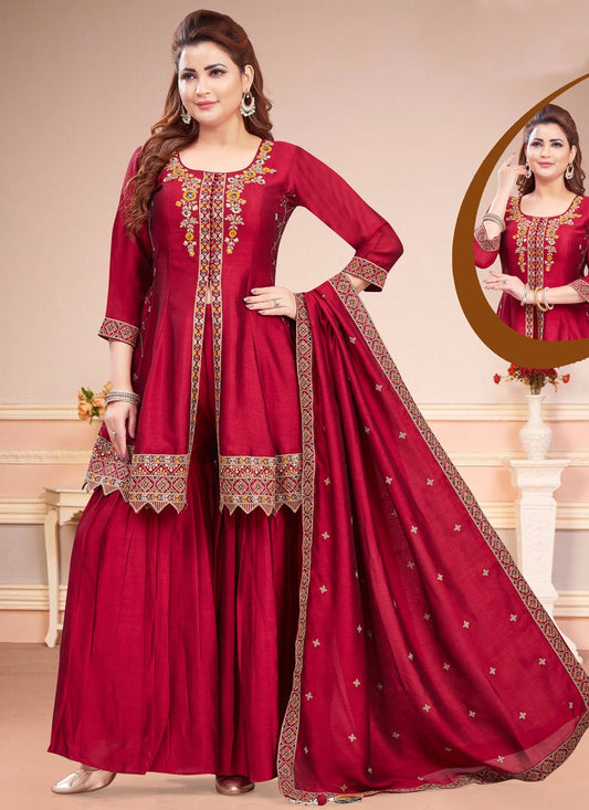 Embroidered Silk Sharara Suit - T4589