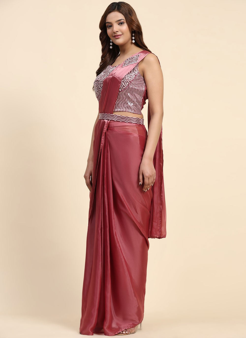 Trendy Embroidered Imported, Satin Saree - S5398