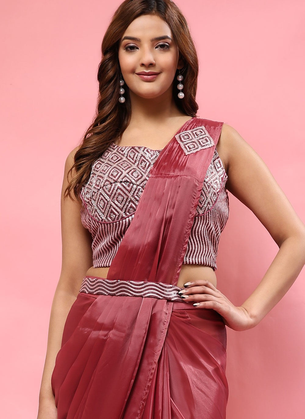 Trendy Embroidered Imported, Satin Saree - S5398